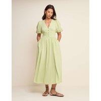 Nobody's Child Lyocell Rich V-Neck Midi Dress With Linen Green