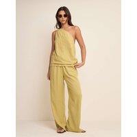 Nobody's Child Linen Rich One Shoulder Twisted Top Green