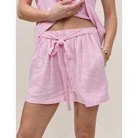 Nobody's Child Linen Rich Tie Detail Pull-On Shorts Pink