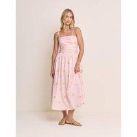 Nobody's Child X Elizabeth Scarlett Pure Cotton Embroidered Midi Waisted Dress Pink