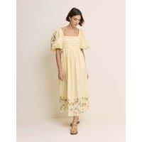 Nobody's Child X Elizabeth Scarlett Pure Cotton Embroidered Midaxi Smock Dress Yellow