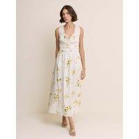 Nobody's Child Floral V-Neck Lace Trim Midi Waisted Dress White Mix