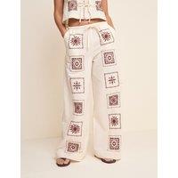 Nobody's Child Pure Cotton Printed Wide Leg Trousers Cream