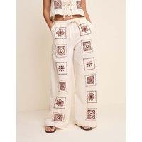 Nobody's Child Pure Cotton Printed Wide Leg Trousers Cream