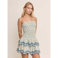 Nobody's Child X Elizabeth Scarlett Pure Cotton Embroidered Mini Waisted Dress Blue