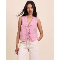 Nobody's Child Pure Cotton Checked V-Neck Tie Front Vest Pink