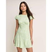 Nobody's Child Printed Tie Detail Mini Tea Dress Green Mix