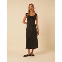 Nobody's Child Polka Dot Ruffle Neck Midi Slip Dress Black