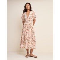 Nobody's Child Floral V-Neck Puff Sleeve Midi Waisted Dress White Mix