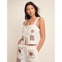 Nobody's Child Pure Cotton Tile Print Tie Front Vest Top Cream