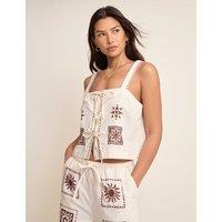 Nobody's Child Pure Cotton Tile Print Tie Front Vest Top Cream