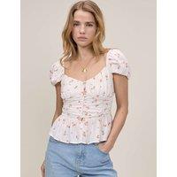 Nobody's Child Pure Cotton Floral Ruched Top White