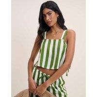 Nobody's Child Linen Rich Striped Square Neck Vest Top Green