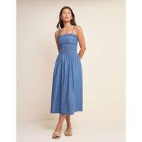 Nobody's Child Denim Square Neck Midi Shirred Dress Blue
