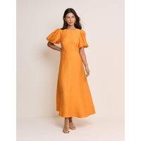 Nobody's Child Textured Tie Waist Midi Skater Dress Orange