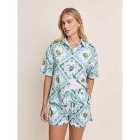 Nobody's Child X Elizabeth Scarlett Linen Rich Printed Shirt Blue