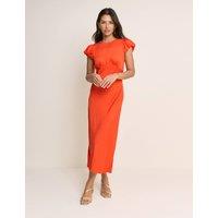 Nobody's Child Round Neck Puff Sleeve Midi Waisted Dress Red