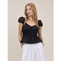 Nobody's Child Pure Cotton V-Neck Puff Sleeve Top Black