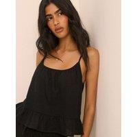 Nobody's Child Linen Rich Scoop Neck Vest Top Black