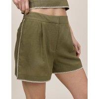 Nobody's Child Whipstitch Tailored Shorts With Linen Green