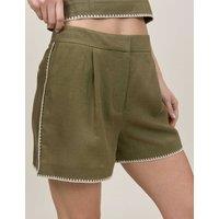 Nobody's Child Whipstitch Tailored Shorts With Linen Green