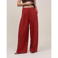 Nobody's Child Tailored Relaxed Wide Leg Trousers with Linen Red
