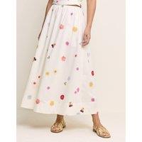 Nobody's Child Pure Cotton Floral Midi A-Line Skirt White