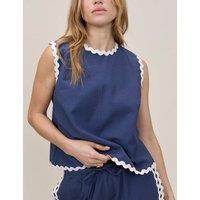 Nobody's Child Cotton Linen Rick Rack Trim Vest Top Blue