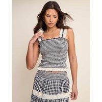 Nobody's Child Pure Cotton Gingham Lace Square Neck Top Blue