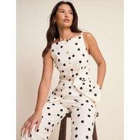 Nobody's Child Linen Rich Polka Dot Fitted Waistcoat White
