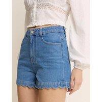 Nobody's Child Denim Scallop Hem Shorts Blue