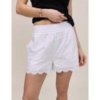 Nobody's Child Pure Cotton Embroidered Cutwork Hem Shorts White