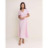 Nobody's Child Polka Dot V-Neck Midi Tea Dress Pink Mix