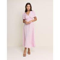 Nobody's Child Polka Dot V-Neck Midi Tea Dress Pink Mix