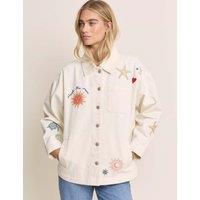 Nobody's Child X Elizabeth Scarlett Denim Embroidered Shacket Cream