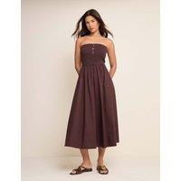 Nobody's Child Bandeau Button Through Midi Waisted Dress Brown