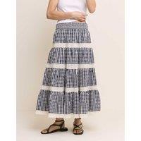 Nobody's Child Pure Cotton Gingham Midi Tiered Skirt Blue