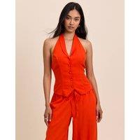 Nobody's Child Linen Rich Halter Neck Waistcoat Top Orange
