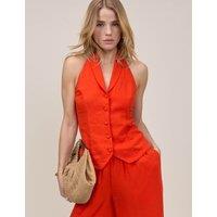 Nobody's Child Linen Rich Halter Neck Waistcoat Top Orange