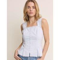 Nobody's Child Cotton Rich Peplum Top With Linen Blue