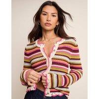 Nobody's Child Pure Cotton Striped Mock Crochet Cardigan Multi