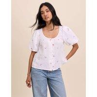 Nobody's Child Pure Cotton Embroidered Puff Sleeve Blouse White
