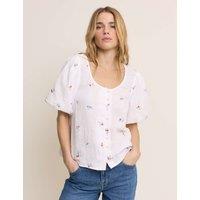 Nobody's Child Pure Cotton Embroidered Puff Sleeve Blouse White