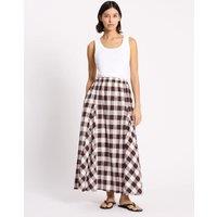 Albaray Linen Rich Gingham Midi A-Line Skirt Burgundy
