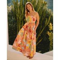 Albaray Pure Cotton Tropical Print Strappy Beach Dress Pink