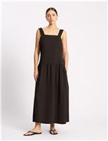 Lyocell Rich Square Neck Maxi Waisted Dress