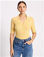 Albaray Ribbed Collared Button Detail Knitted Top Yellow Mix