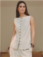 Albaray Linen Blend Pinstripe Waistcoat Cream Mix