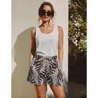 Albaray Pure Cotton Palm Print High Waisted Shorts Light Brown