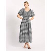 Albaray Cotton Rich Gingham Midi Waisted Dress Black Mix